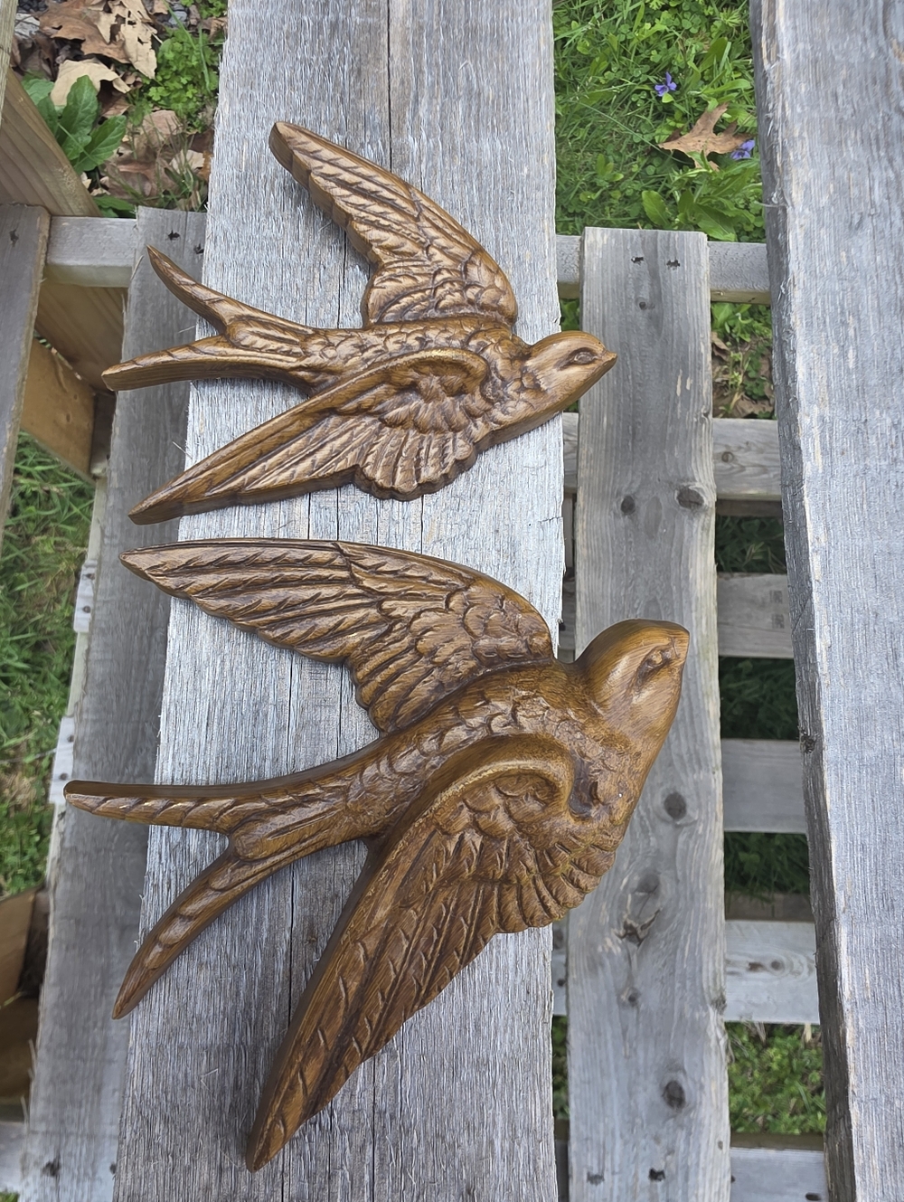 Vintage HOMCO 2 pc Set Flying Swallow Bird Wall Hanging Plaques 1983 Faux Wood5
